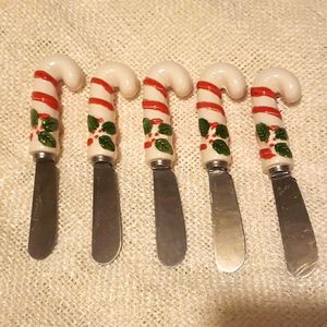 Set of 5 Candy Cane with Holly Accent - Christmas
